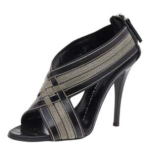 Giuseppe Zanotti Black Leather Chain Crisscross Sandals Size 36