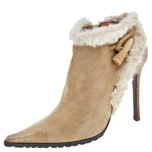 Giuseppe Zanotti Beige Suede And Fur Ankle Length Boots Size 40