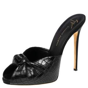 Pre Owned Giuseppe Zanotti Black Croc Embossed Leather Platform Sandals Size 40