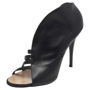 Pre Owned Giuseppe Zanotti Black Leather Cut Out Peep Toe Sandals Size 39.5