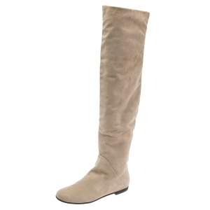 Pre Owned Giuseppe Zanotti Grey Suede  Over The Knee Boots Size 35.5
