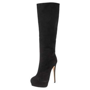 Pre Owned Giuseppe Zanotti Black Suede Platform Calf Boots Size 37