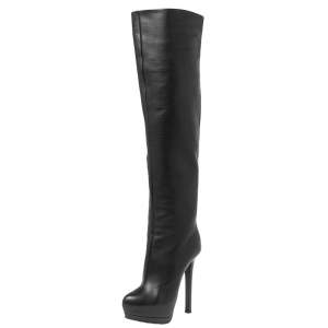 Pre Owned Giuseppe Zanotti Black Leather Over the Knee Platform Boots Size 36.5