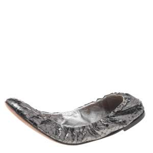 Pre Owned Giuseppe Zanotti Metallic Grey Python Leather Ballet Flats Size 39.5