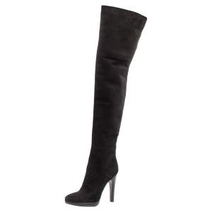 Pre Owned Giuseppe Zanotti Black  Suede Over The Knee Boots Size 37