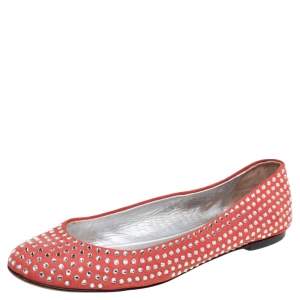 Pre Owned Giuseppe Zanotti Red Suede Crystal Embellished Ballet Flats Size 39 