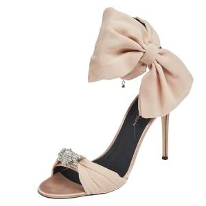 Pre Owned Giuseppe Zanotti Beige Satin Bow Ankle Strap Sandals Size 42