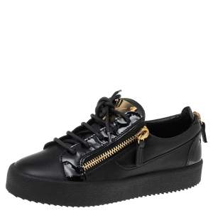 Pre Owned Giuseppe Zanotti Black Leather And Patent London Sneakers Size 36
