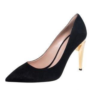 Pre Owned Giussepe Zanotti Black Suede Bolt G Pointed Toe Pumps Size 41
