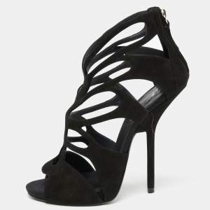 Pre Owned Giuseppe Zanotti Black Suede Butterfly Cutout Sandals Size 38