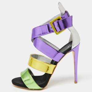 Pre Owned Giuseppe Zanotti Multicolor Leather Cage Sandals Size 38