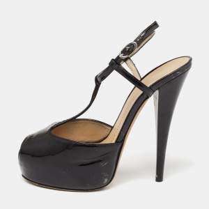 Pre Owned Giuseppe Zanotti Black Patent  Leather Platform Peep Toe Sandals Size 37