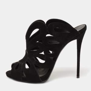 Pre Owned Giuseppe Zanotti Black  Suede Butterfly Cutout Slide Sandals Size 40