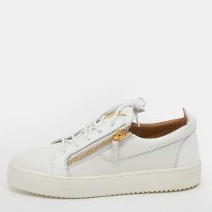 Pre Owned Giuseppe Zanotti White Leather And Patent Leather Low Top Sneakers Size 42