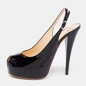 Giuseppe Zanotti Black Patent Leather Peep Toe Slingback Platform Sandals Size 40