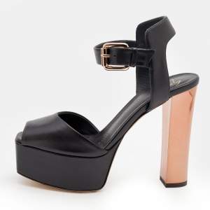 Pre Owned Giuseppe Zanotti Black Leather Lavinia Ankle Strap Platform Sandals Size 37