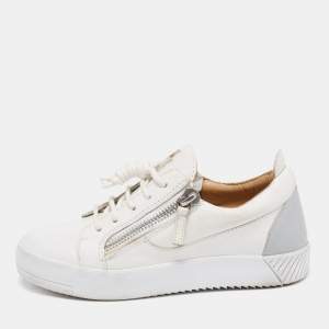 Pre Owned Giuseppe Zanotti White/Grey Leather Gail Low Top Sneakers Size 36