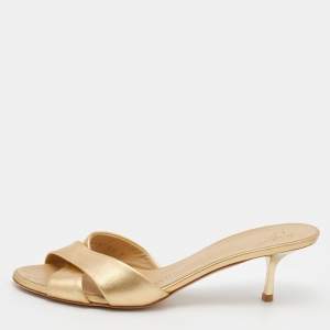 Pre Owned Giuseppe Zanotti Gold Leather Slide Sandals Size 39
