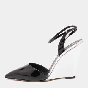 Giuseppe Zanotti Black/Silver Patent Leather Yvette Wedge Pointed Toe Pumps Size 40