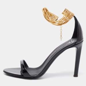 Pre Owned Giuseppe Zanotti Black Patent Leather Kay Ankle Strap Sandals Size 38