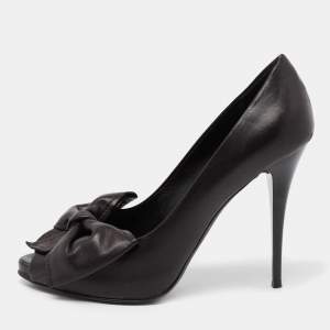 Pre Owned Giuseppe Zanotti Black Leather Bow Detail Peep Toe Pumps Size 38