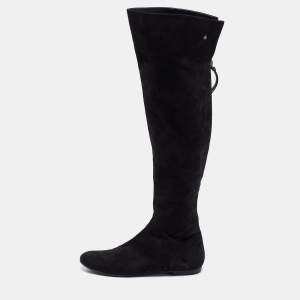 Pre Owned Giuseppe Zanotti Black Nubuck Leather Over the Knee Flat Boots Size 39