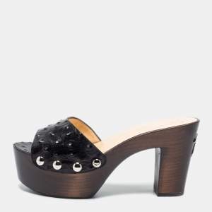 Pre Owned Giuseppe Zanotti Black Ostrich Embossed Leather Gladis Platform Clogs Size 38.5