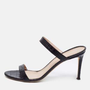 Pre Owned Giuseppe Zanotti Black Croc Embossed Leather Calista Slide Sandals Size 40