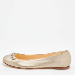 Pre Owned Giuseppe Zanotti Gold Leather Embellished  Flats Size 41