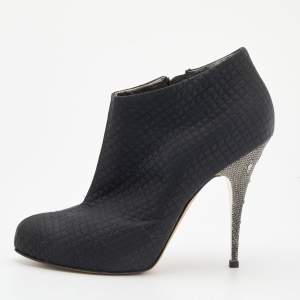 Pre Owned Giuseppe Zanotti Black Quilted Fabric Booties Size 40.5