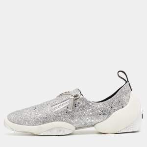 Pre Owned Giuseppe Zanotti Silver Glitter Jump Slip On Sneakers Size 39.5