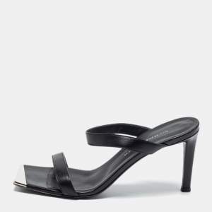 Pre Owned Giuseppe Zanotti Black Leather Square Toe Slide Sandals Size 37