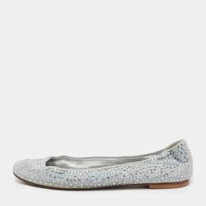 Pre Owned Giuseppe Zanotti Grey Suede Crystal Embellished Ballet Flats Size 38