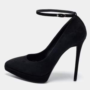 Pre Owned Giuseppe Zanotti Black Suede Ankle-Strap Platform Pumps Size 39.5