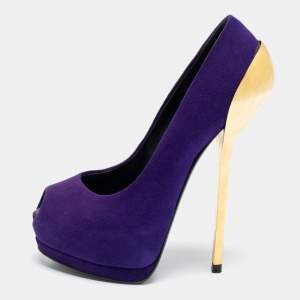 Giuseppe Zanotti Purple Suede Nana Metal Peep-Toe Platform Pumps Size 36