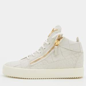 Pre Owned Giuseppe Zanotti Off-White Croc Embossed Leather High Top Sneakers Size 36.5