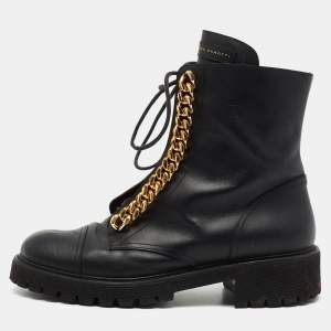 Pre Owned Giuseppe Zanotti Black Leather Chain Link Combat Boots Size 39