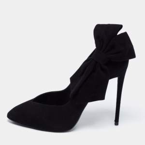 Pre Owned Giuseppe Zanotti Black Suede Bow Detail Pumps Size 38.5