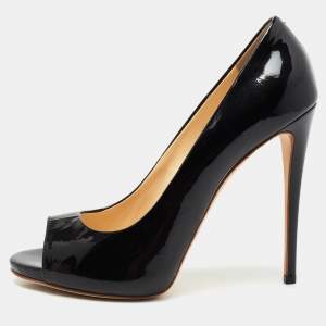 Pre Owned Giuseppe Zanotti Black Patent Leather Open-Toe Pumps Size 40
