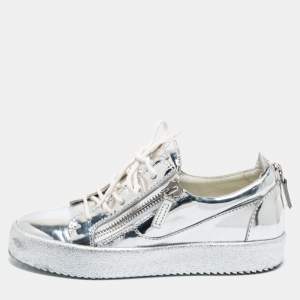 Giuseppe Zanotti Silver Patent Leather Frankie Low-Top Sneakers Size 37.5