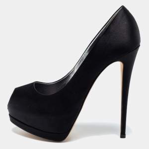 Pre Owned Giuseppe Zanotti Black Satin Peep Toe Platform Pumps  Size 39.5