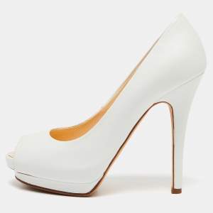 Pre Owned Giuseppe Zanotti White Leather Peep Toe Pumps Size 37.5