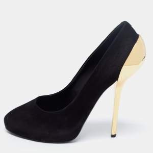 Pre Owned Giuseppe Zanotti Black Suede Metal Heel Platform Pumps Size 39