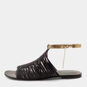 Pre Owned Giuseppe Zanotti Dark Brown Leather Ankle Cuff Flats Size 37