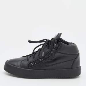 Pre Owned Giuseppe Zanotti Black Leather London Mid Top Sneakers Size 37