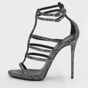 Pre Owned Giuseppe Zanotti Multicolor Holographic Effect Leather Strappy Ankle Strap Sandals Size 38