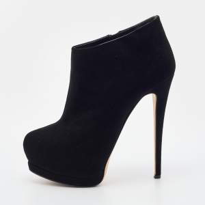 Pre Owned Giuseppe Zanotti Black Suede Platform Booties Size 37.5