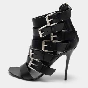 Pre Owned Giuseppe Zanotti Black Leather Buckle Strappy Sandals Size 37