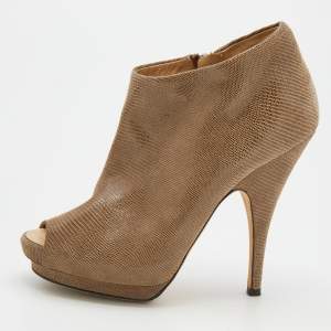 Giuseppe Zanotti Beige Suede Peep Toe Platform Ankle Length Boots Size 37.5