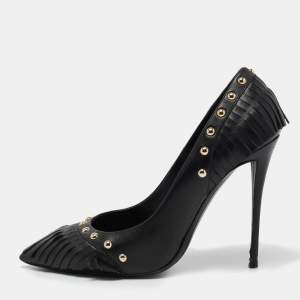 Giuseppe Zanotti Black Leather Studded Fringe Pumps Size 38.5